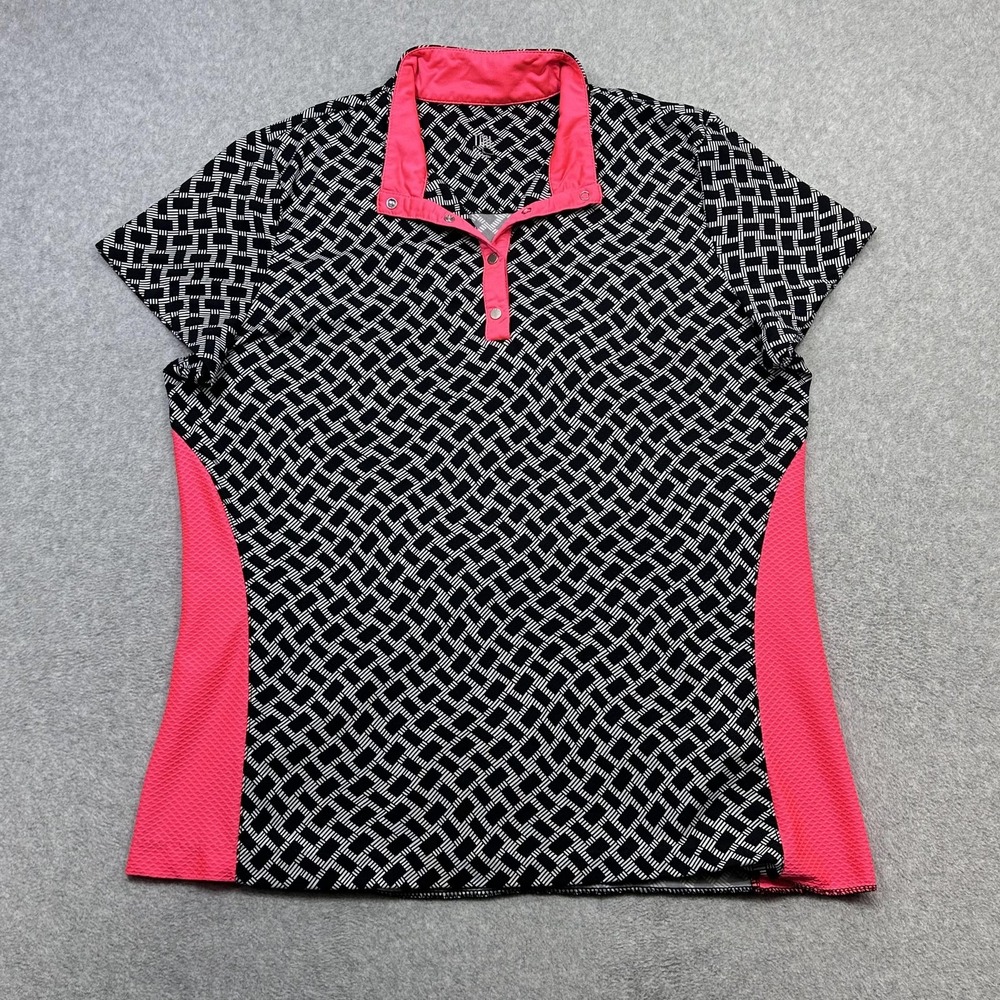 Tail Shirt Womens XL Black Pink Geometric Golf Polo Performance Short Sleeve